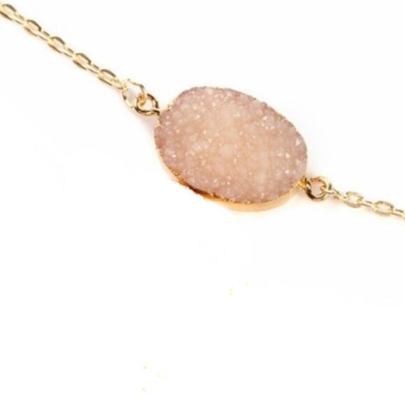 Express Pink Druzy Crystal Quartz Agate Pendant Necklace - Picture 2 of 5